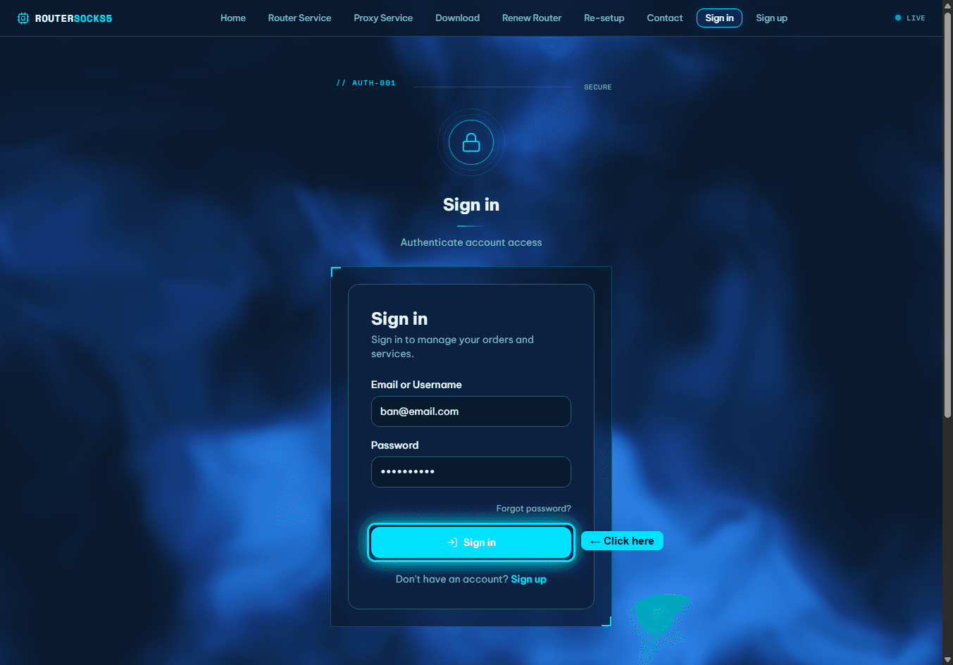 The Sign in button highlighted on the form
