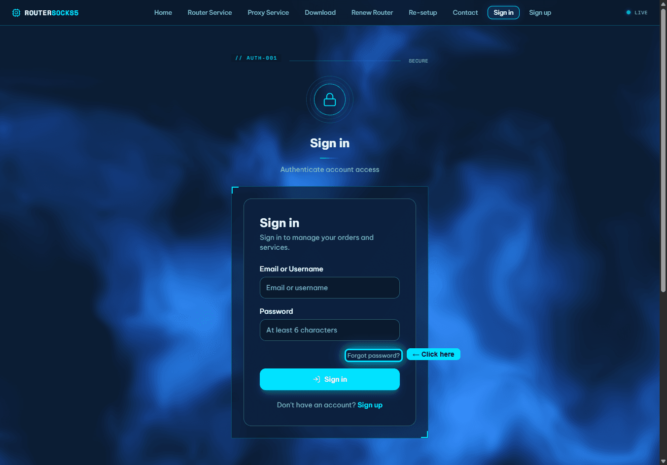 Login page with the "Forgot password?" link highlighted