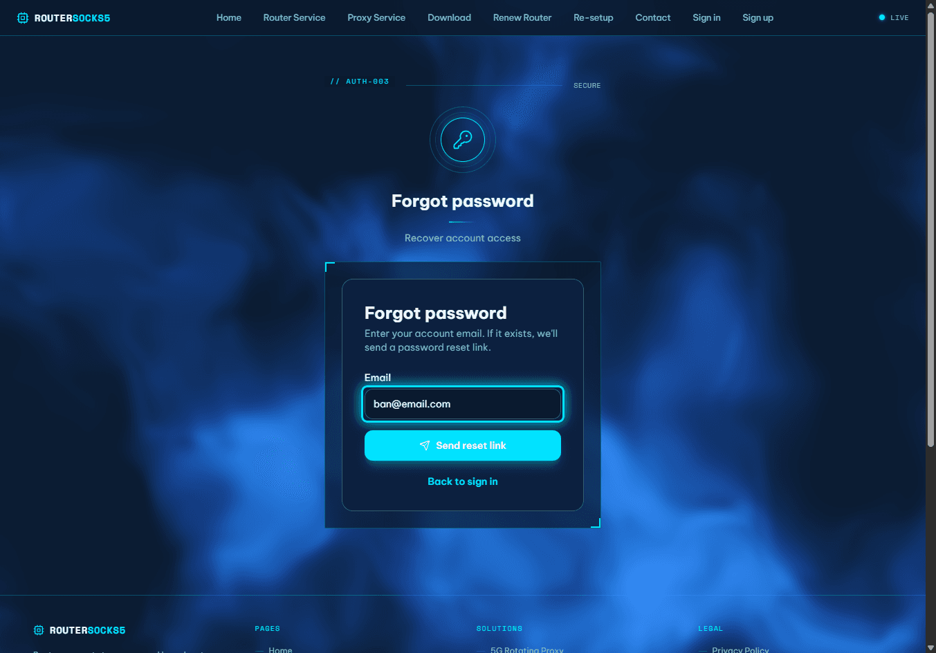 Email field on the password-recovery page